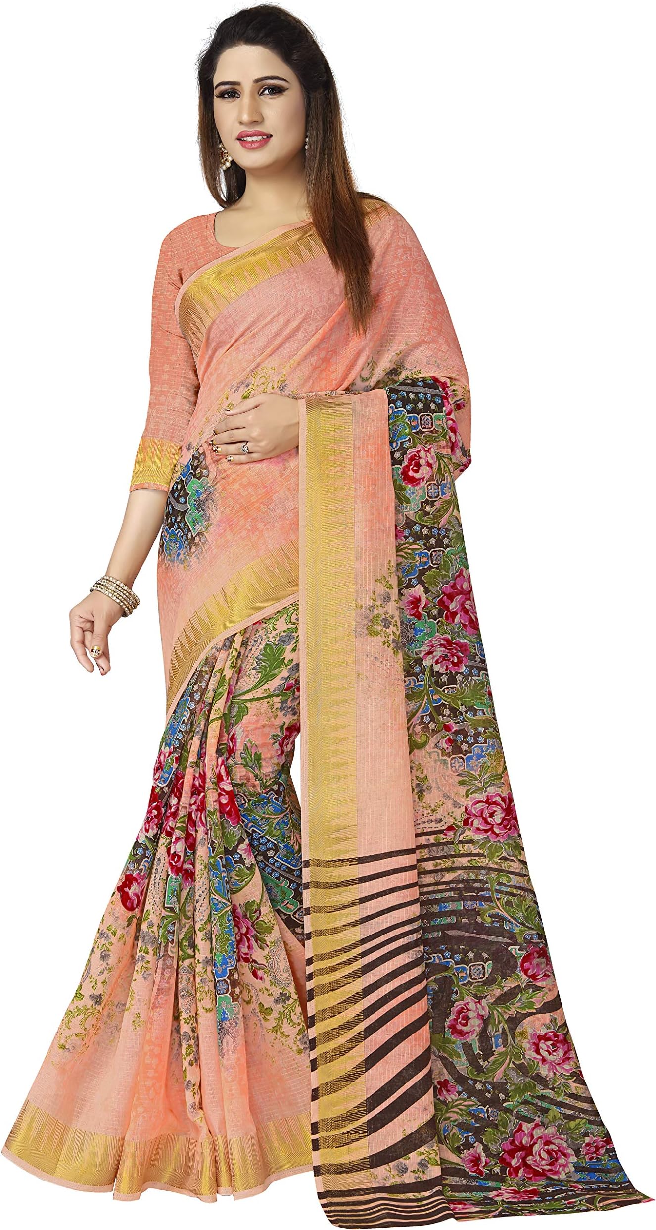 Venisa Women's Printed Saree with Blouse Piece
