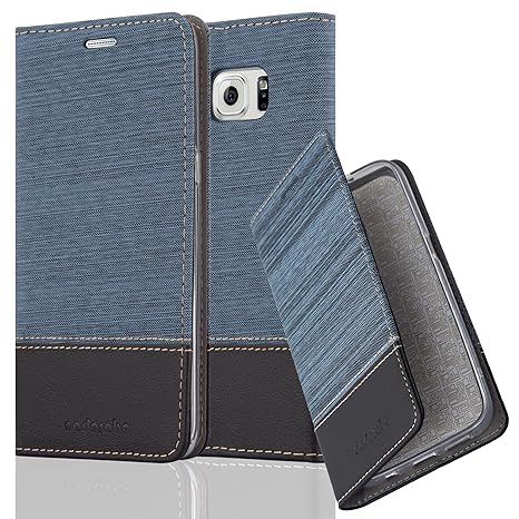 Cadorabo Hülle für Samsung Galaxy S6 Edge Plus - Hülle in DUNKEL BLAU SCHWARZ – Handyhülle mit Standfunktion und Kartenfach i