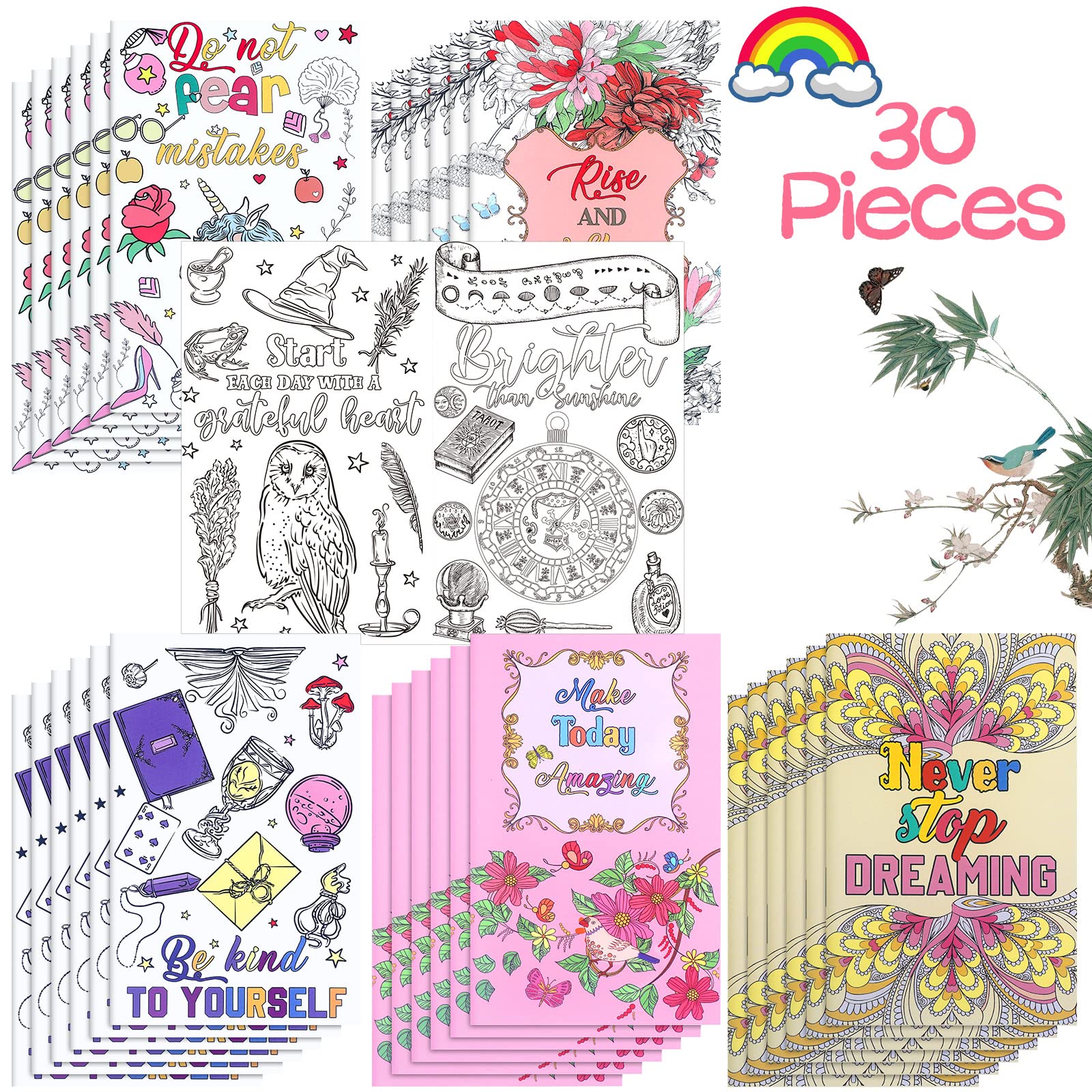 Photo 1 of 30 Pcs Inspirational Coloring Book Bulk Mandala Mini Activity Books with Positive Quote Motivational Coloring Gifts for Kids Adults Stress Relieving Holiday Party Favors