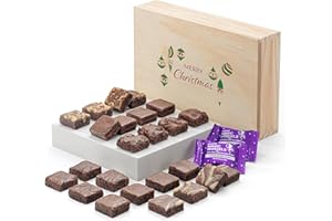 Fairytale Brownies Christmas Wooden Box Magic Morsel 24 Individually Wrapped Gourmet Chocolate Food Gift Basket - 1.5 Inch x 1.5 Inch Bite-Size Brownies - 24 Pieces - Item KC424