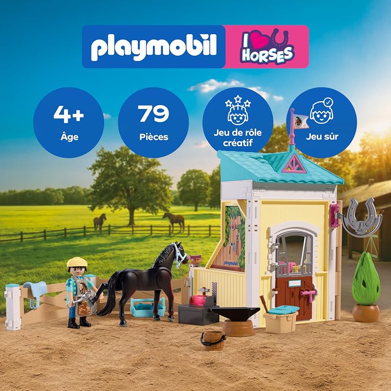 | I Love Horses | Petite écurie avec maréchal-ferrant | Box pour Cheval avec Forge Lumineuse, Outils et Accessoires de Soin | pour Enfants à partir de 4 Ans | 72131 — photo 3 sur 7