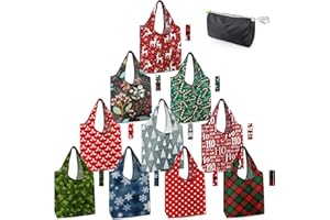 BeeGreen Christmas Reusable Grocery Bags 10 Pack Reusable Shopping Bags Bulk Christmas Gifts Tote Bags with Zipper Storage Po