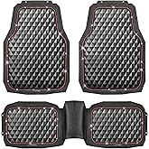 CAR PASS Bling Diamond Rubber Car Mats, Heavy Duty Deep Dish All-Weather Floor Mat Full Set Anti-Slip 3D Rhombus Waterproof Trim to Fit Liner Universal Glitter Sparkly Shining Rhinestone, 3 Pcs Red