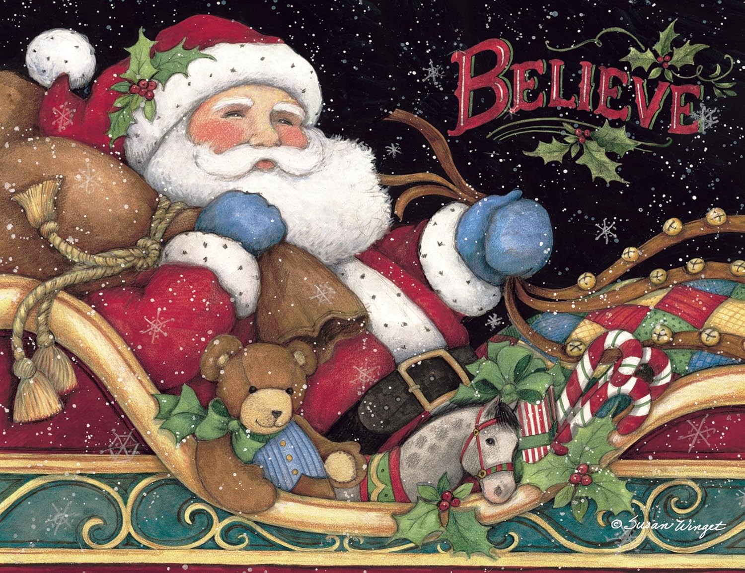 Perfect Timing Lang Believe Santa Boxed Christmas Card by Susan Winget