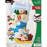 Bucilla Felt Applique 18" Stocking Making Kit, Polar Bear Buddies, Perfect for DIY Arts and Crafts, 89465E