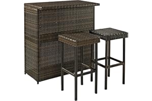 Crosley Furniture Palm Harbor 3-Piece Wicker Outdoor Bar Set with Two Stools for Backyard, Patio, Deck, Balcony, Brown