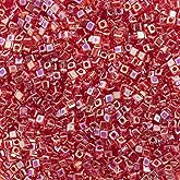 Miyuki Square/Cube Beads 1.8mm Ruby Transparent AB APX 20 Gram Vial Japanese Glass Beads