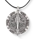 HAQUIL Viking Necklace, Odin Gungnir Huginn Muninn Ravens Medallion Pendant, Faux Leather Cord, Viking Jewelry Gift (AD)