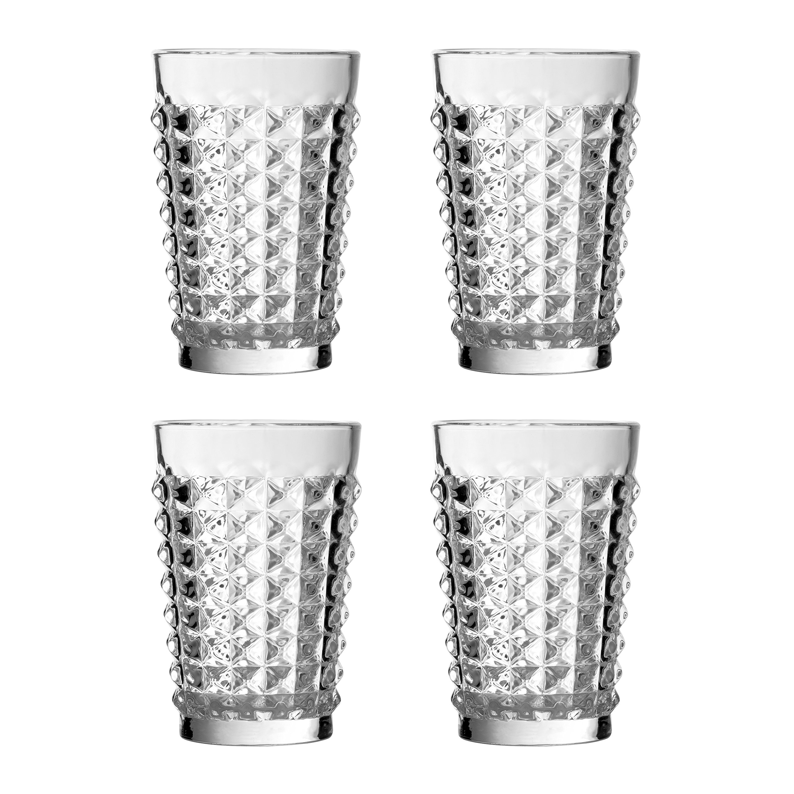 Premier Housewares Pyramid Hi Ball Glasses, Clear, Set of 4