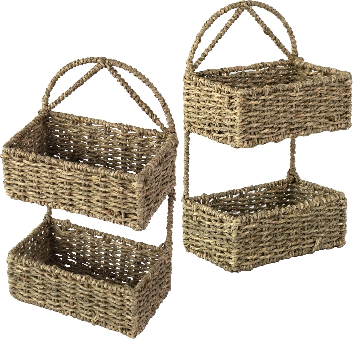 2 Tier Rectangle Seagrass Wicker Wall Hanging Storage Basket For Door Entryway Bathroom Kitchen Home Decor Hand Woven Rustic Countryside Wall Mounted Storage Basket Organizer 2 Amazon Ca Home Kitchen
