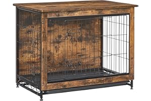 Feandrea Dog Crate Furniture, 32.5" Side End Table, Modern Kennel for Dogs Indoor up to 45 lb, Heavy-Duty Dog Cage with Multi-Purpose Removable Tray, Double-Door Dog House, Rustic Brown UPFC002X01