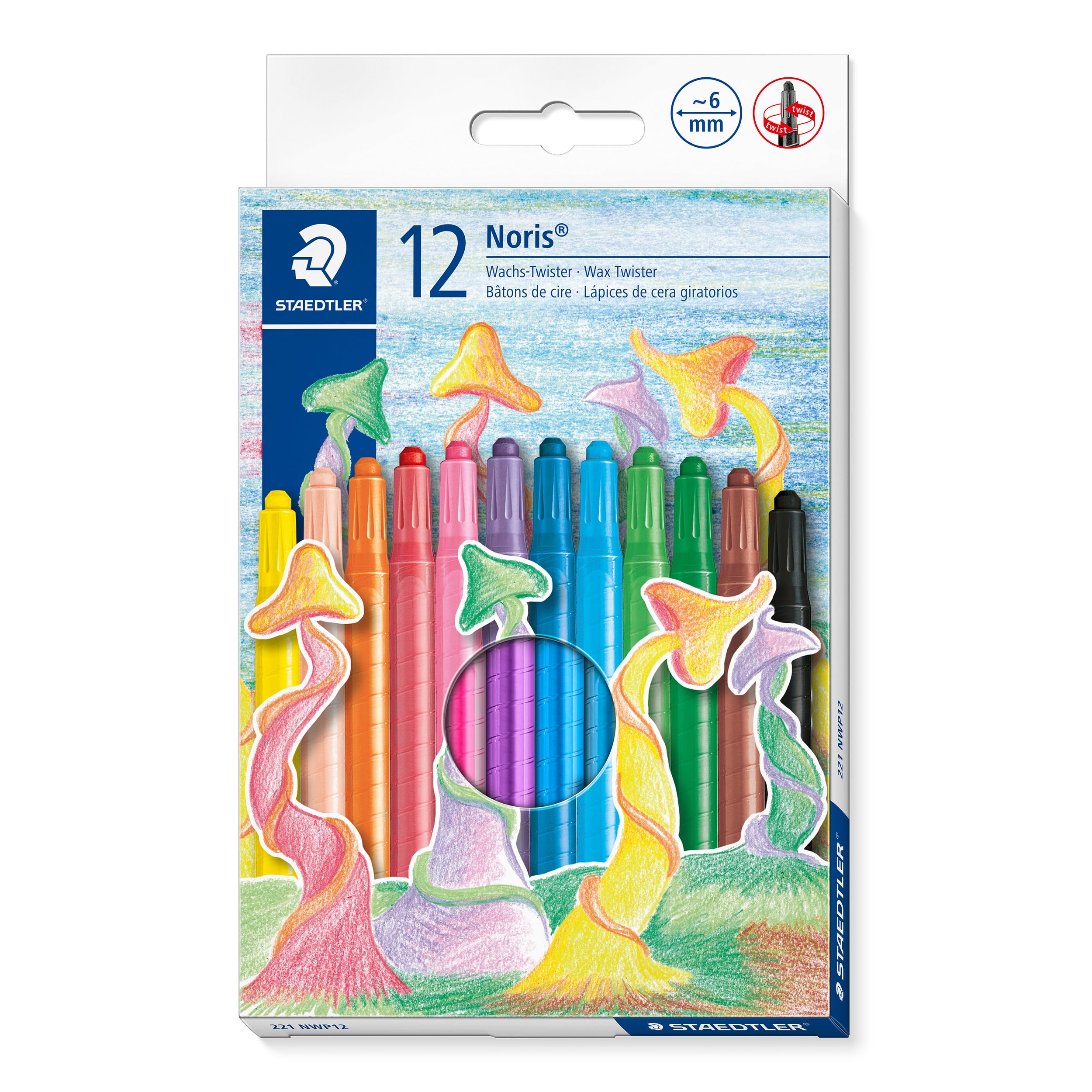 STAEDTLER 221 NWP12 Noris Wax Crayon Twister 6mm - Assorted Colours (Pack of 12) โ image 1