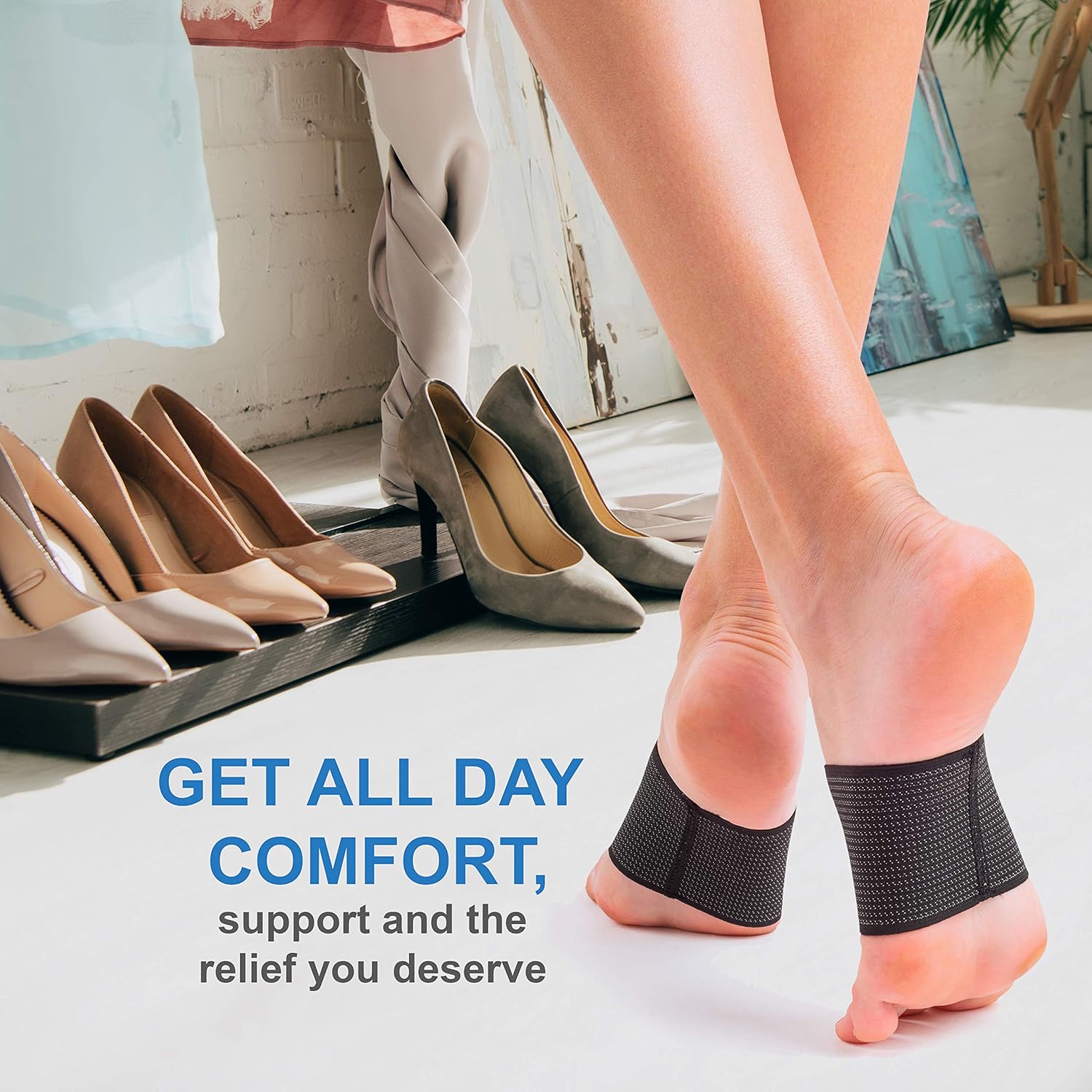 Compression Arch Support Braces for Men Women - Elastic Reusable Plantar Fasciitis Ankle Arch Sleeves Socks for Flat Foot Heel Spurs High/Low/Fallen Arches Heel Pain Relief - Black: Health & Personal Care