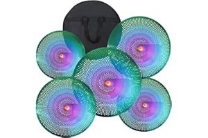 Eddaray Low Volume Cymbal Pack - 5 Piece Drum Cymbal Set with Mute Hihats (14"), Crash (16", 18"), Ride (20") & FREE Carry Bag, Chameleon Rainbow