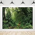 Riyidecor Jungle Rainforest Backdrop Fabric Polyester Spring Enchanted Nature Trees Green Dreamland Dirt Road Photography Background 7Wx5H Feet Decoration Props Party Photo Shoot Backdrop