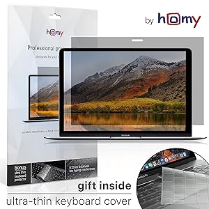 Homy Privacy Screen Protector Kit for MacBook Pro 13 inch 2016 or Later, MacBook Air 13 Retina 2018 + Keyboard Cover. Easy On-Off Anti Spy Filter for A1706, A1989 A2159 Touch Bar A1708, A1932 Model