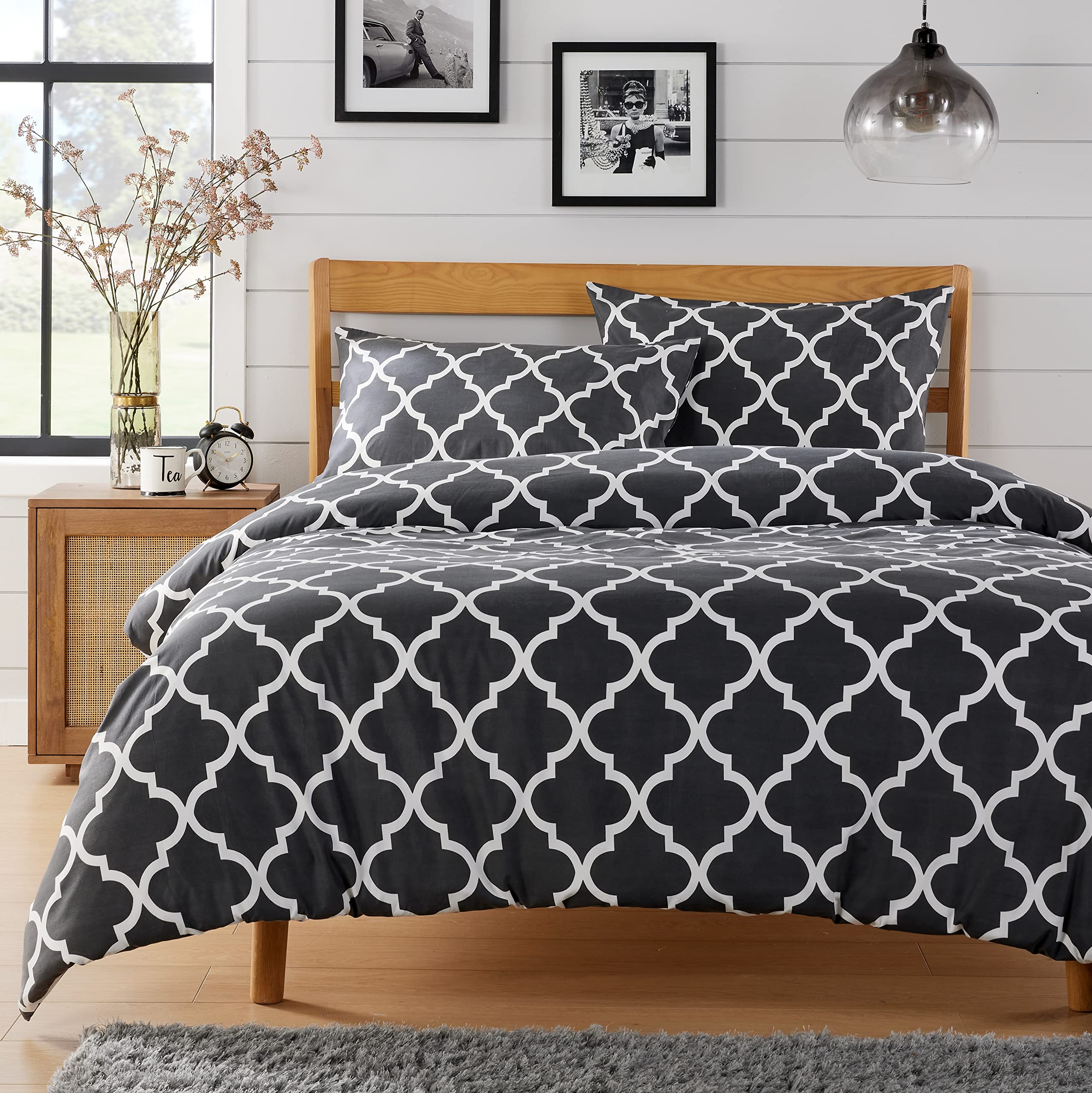 Olivia Rocco Easy Care Printed Duvet Cover Set 100% Polyester Breathable Stylish Comforter Reversible Quilted Bedding Bed Sets With Pillowcases MARRAKESH DUVET SET, GREY SINGLE — image 1