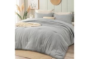 INFIIXSO Grey Full/Queen Comforter Set - Boho Soft Lightweight Bedding Comforters & Sets 3 Pieces, Cationic Two-Color Effect Breathable Hotel Bed Set Quilt Blanket