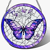 Stained Glass Window Hanging, 8 Inch Purple Butterfly Stained Glass Suncatcher, Butterfly Light Catcher, Window Hanging Decor, Gifts for Mother's Day, Christmas, Birthday, Gifts for Women Mom Grandma