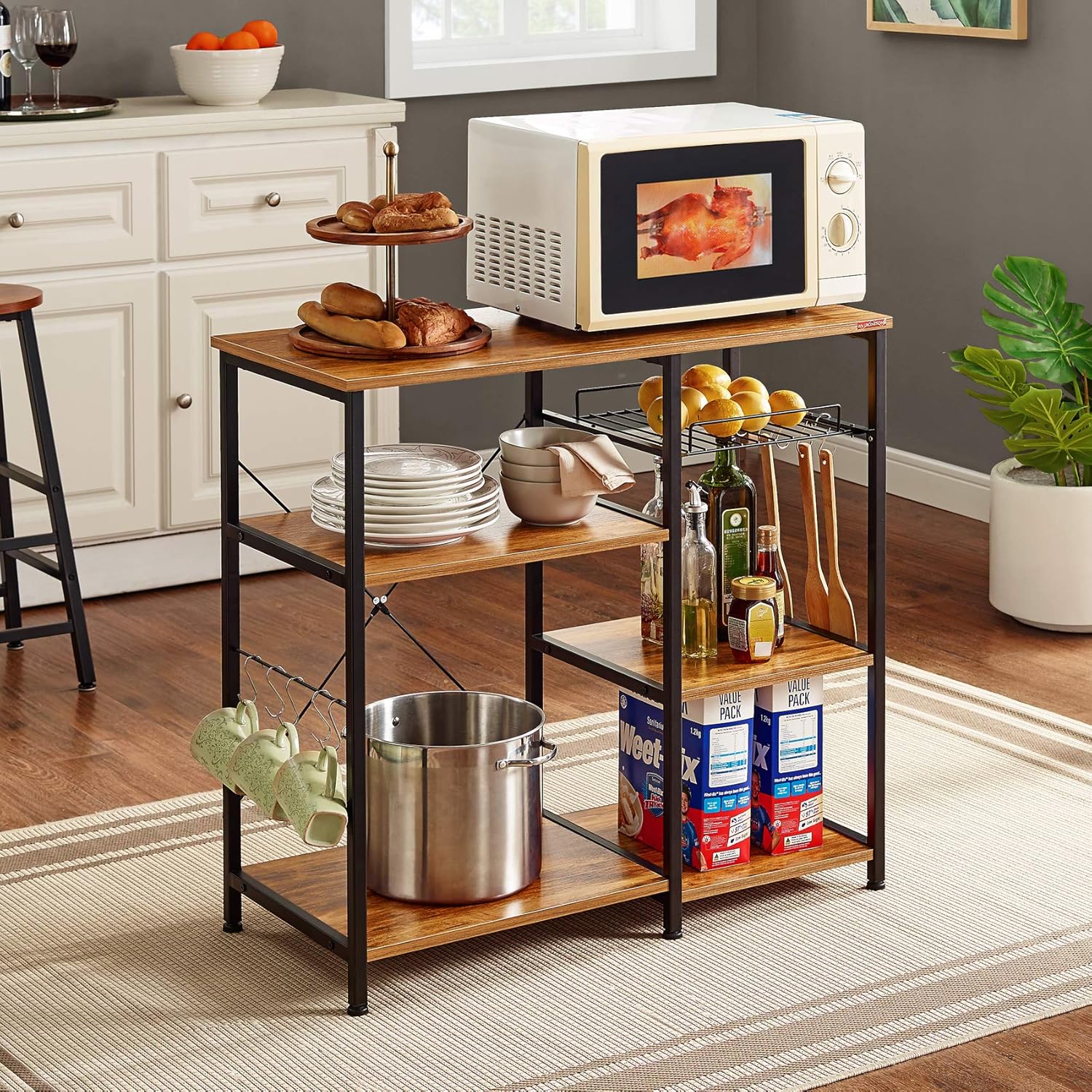 Mr IRONSTONE Kitchen Baker's Rack Vintage Utility Storage Shelf Microwave Stand 3-Tier+3-Tier Table for Spice Rack Organizer Workstation - Standing Baker's Racks