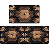Boho Aztec Kitchen Rugs Sets of 2 Western Kitchen Decor Anti Fatigue Cushioned Kitchen Mats for Floor Non Slip Waterproof Comfort Standing Mat for Sink Laundry Office (Black, 17.5"x29.5"+17.5"x47")