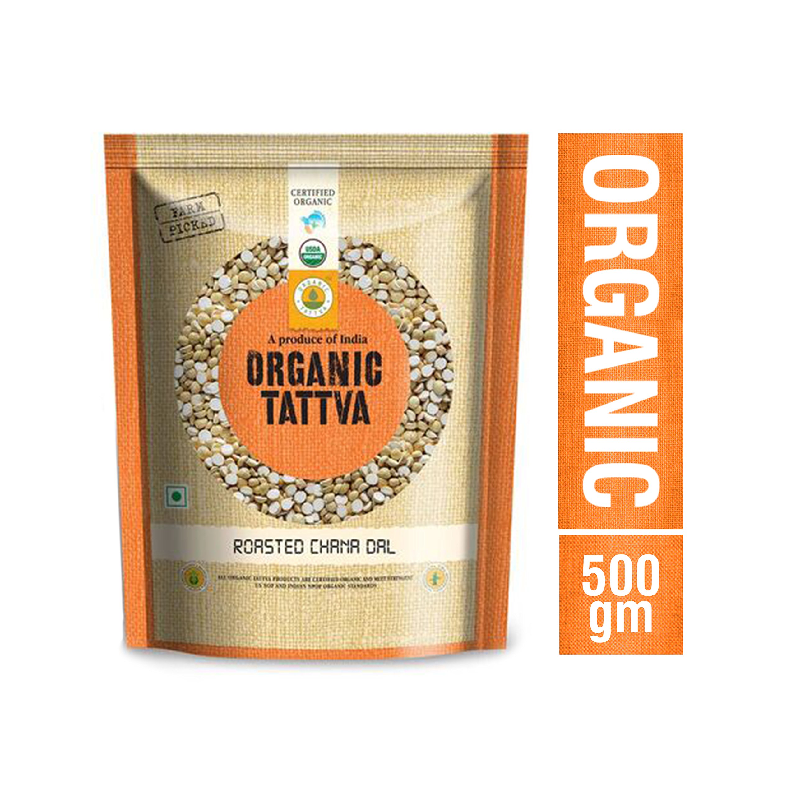 Organic Tattva Roasted Bengal gram (Chana Dal), 500g USDA CertifiedUSDA Organic