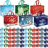 Talltalk 120 Pcs Christmas Gift Tote Bags Bulk Christmas Non Woven Treat Bags with Handle 12.8 x 9.8 x 6.7 in(Cute)