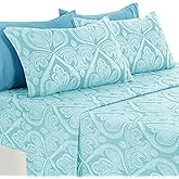 Ultra Soft Wrinkle-Free Microfiber Paisley King Sheet Set, Breathable Boho Bed Sheet Set – 16" Deep Pocket Fitted Sheet, Flat Sheet & 4 Pillowcases, Juegos de Sábanas, OEKO-TEX - Blue