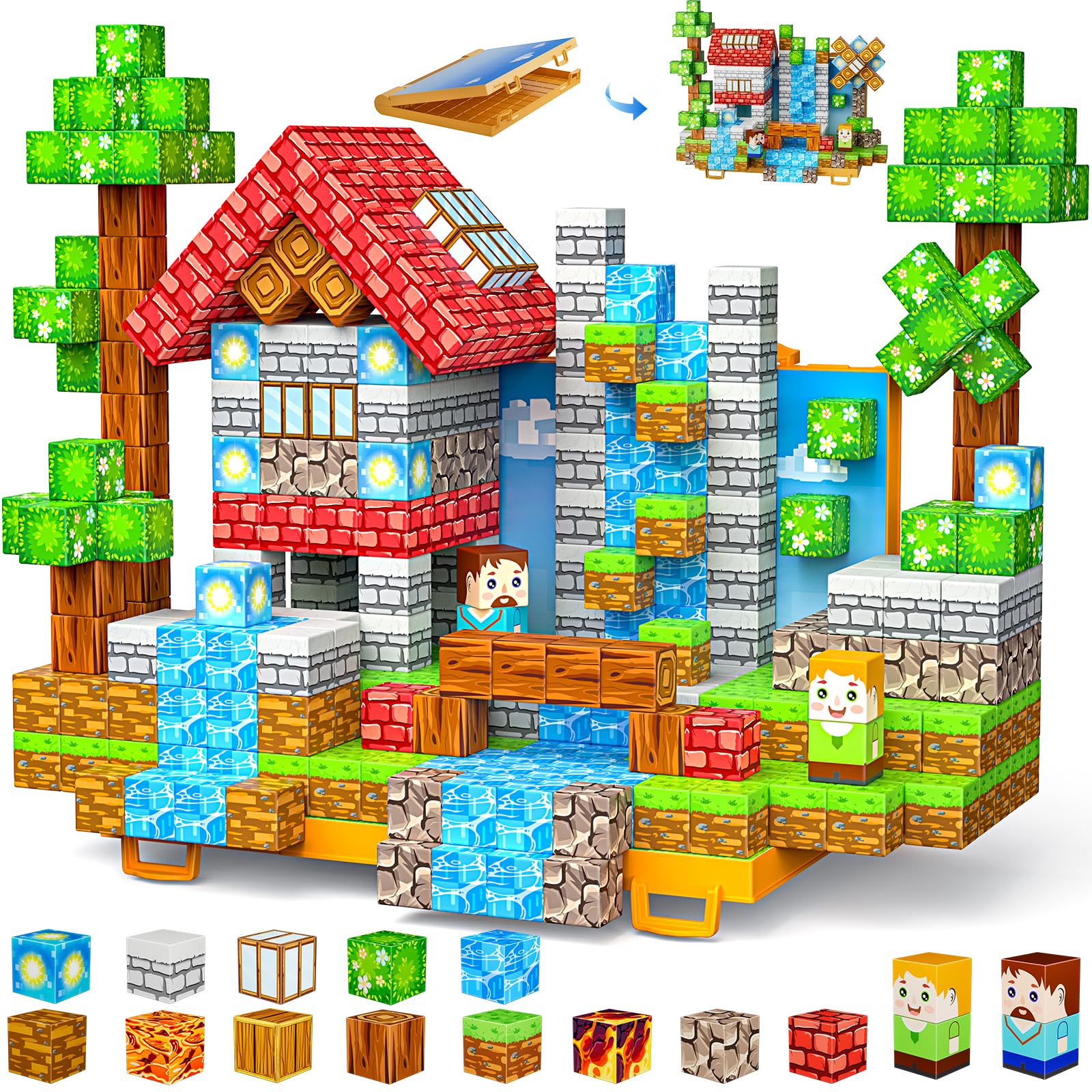 Magnetic Building Blocks, 84PCS Magnetic Block Cubes Tile with Foldable Magnet Board，Creative 3D Building World Toy Gifts for Kids for 3 4 5 6 7 8 10 12 Years Boys Girls Play Game — image 1