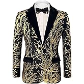 Cacycasa Men’s Sequins Blazer Floral Suit Jacket Lapel Tuxedo for Party Wedding Banquet Prom