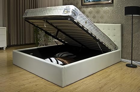 Amazon Com Greatime Bs1111 2 Queen White Leatherette Storage Bed