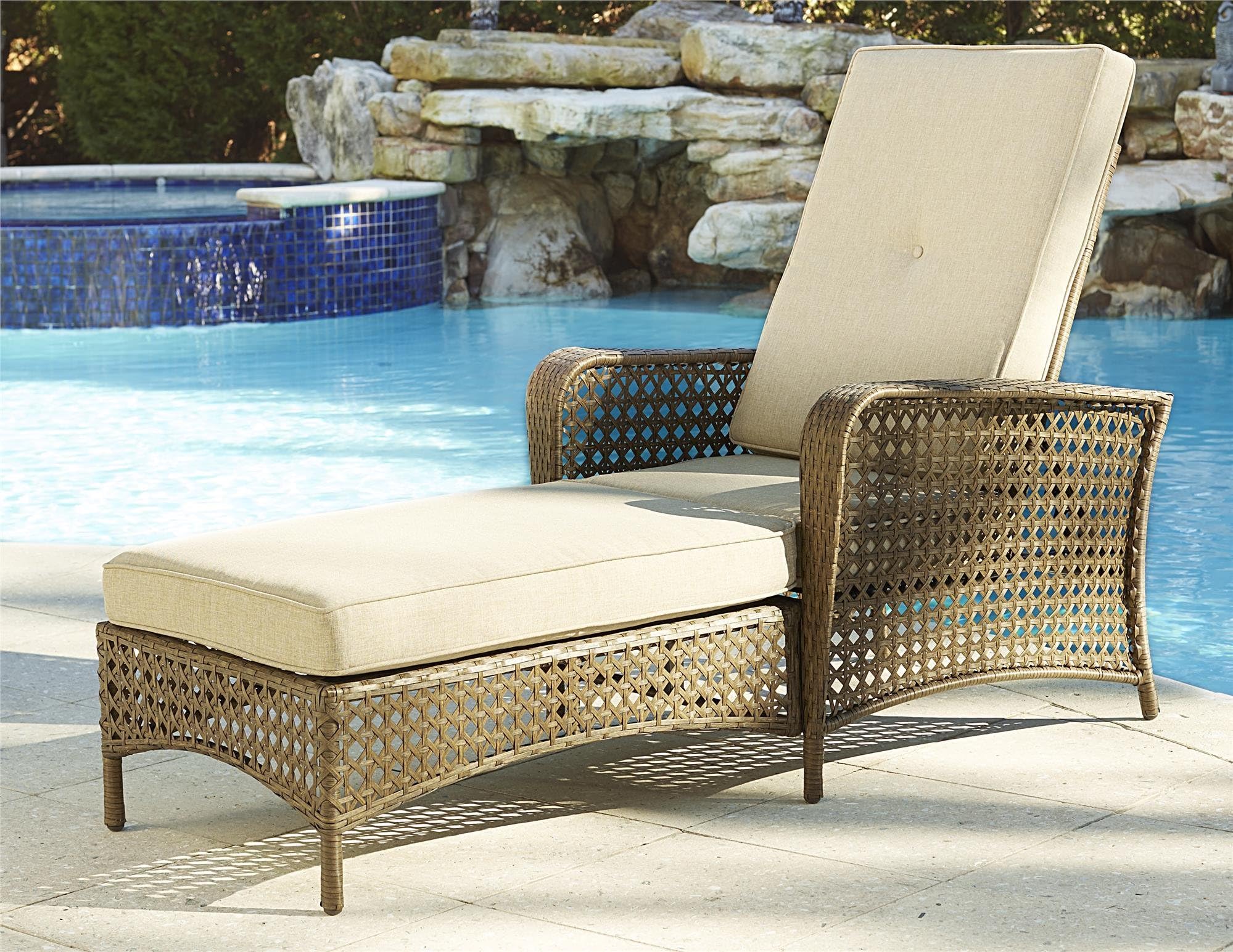Cosco Outdoor Chaise Lounge, Adjustable, Amber Wicker with Tan Cushion