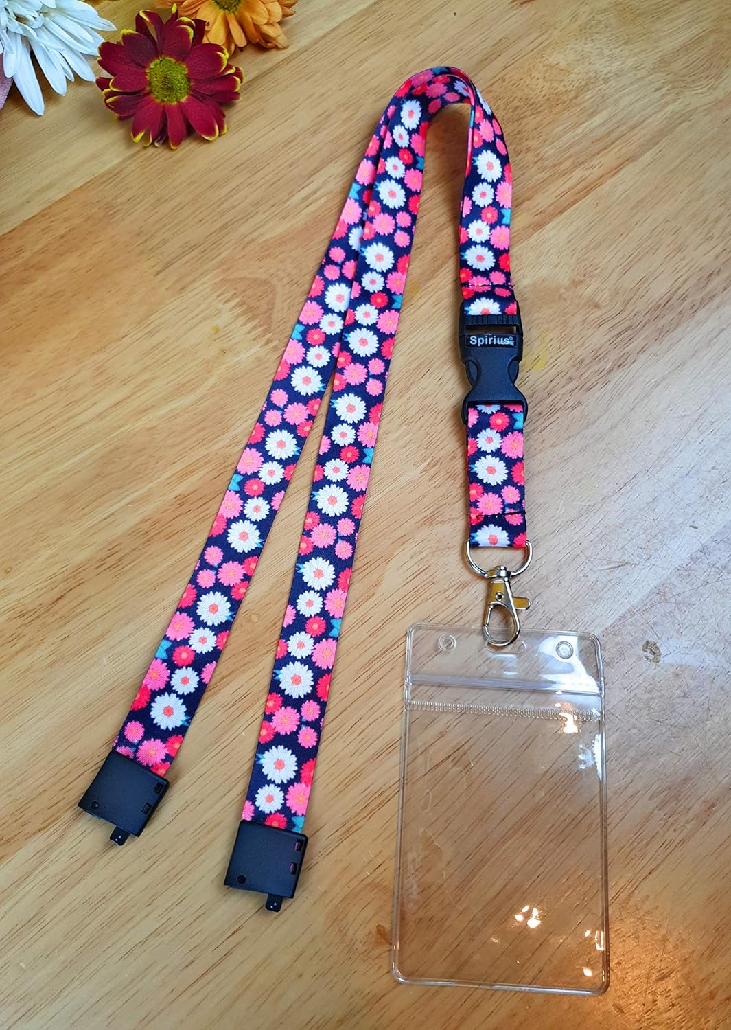 SpiriuS Safety Breakaway Lanyard Neck Strap with Waterproof ID Badge Card Holder with Detachable Metal Clip Flowers Design 2cmx43cm (Multi Daisies + Waterproof Holder) - Image 4