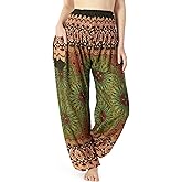 Lannaclothesdesign Women's Smocked Waist Boho Flowy Yoga Harem Pants Hippie Clothes