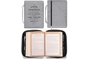 Christian Art Gifts Men/Women's Bible Cover Strong & Couragrous Joshua 1:9, Gray Canvas, Medium
