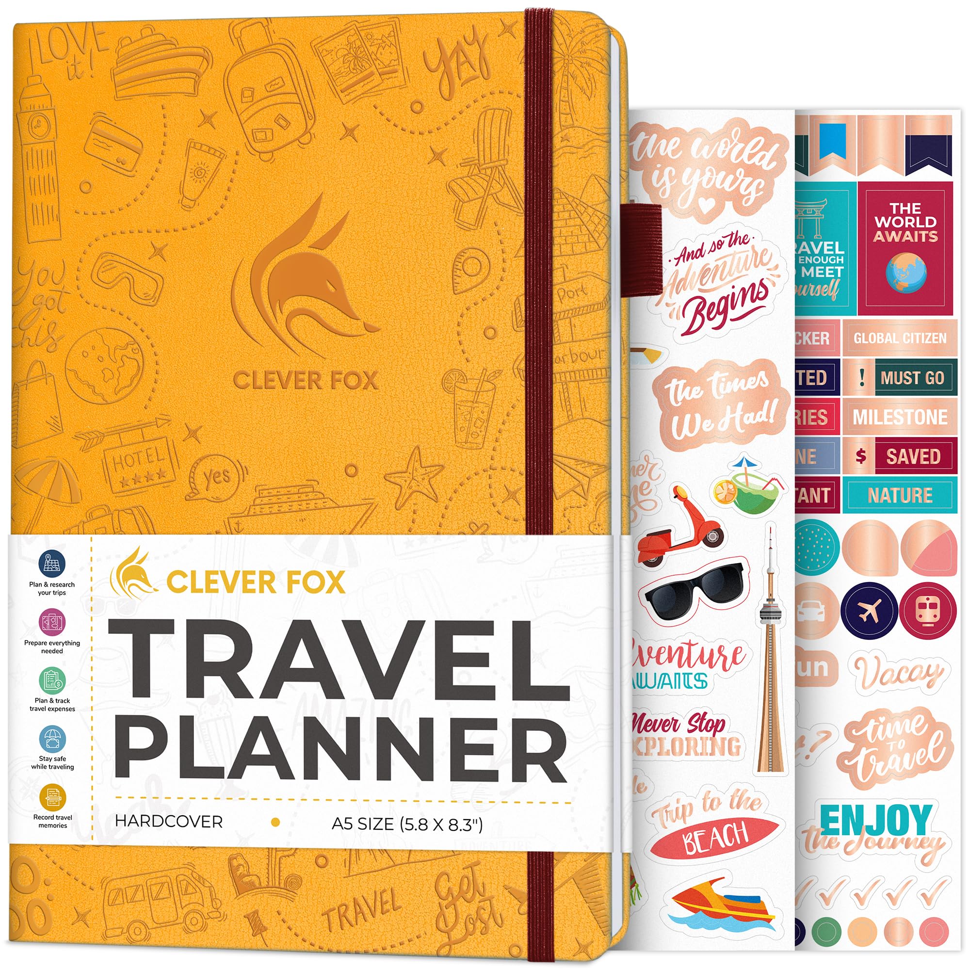 Clever Fox Travel Journal – Vacation Planner with Budget Plan, Packing List, Expense Tracker & Trip Journal – Travelling Itinerary Organizer for Women, Men & Couples – A5 Size, Amber Yellow — image 1
