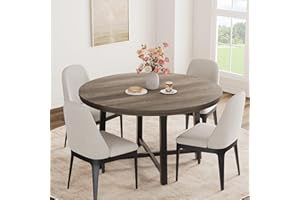 IDEALHOUSE 47" Round Dining Table for 4 - Space Saving Kitchen Table with Sturdy Metal Frame & Wood Top, Grey, for Small Dini