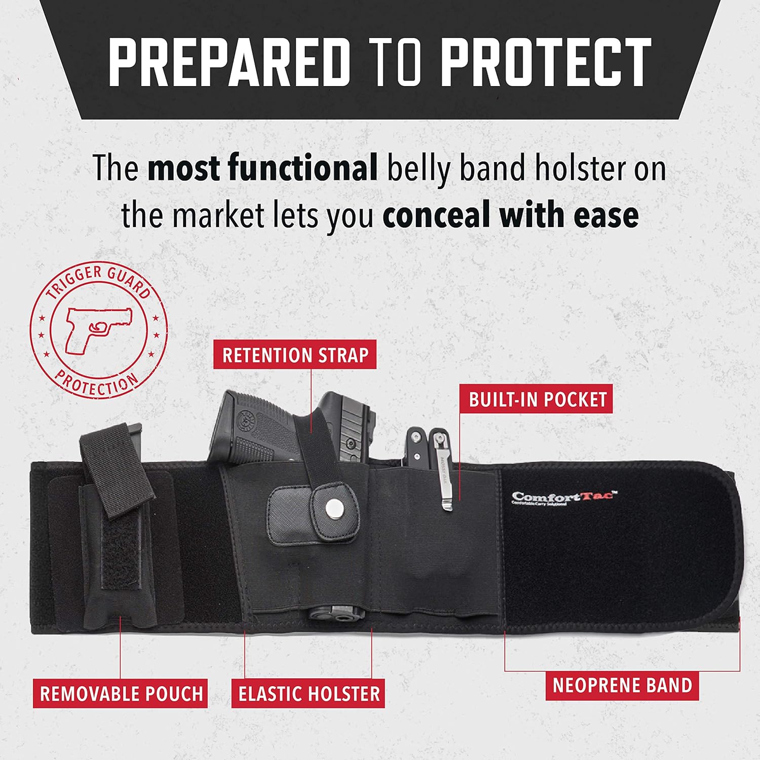 ComfortTac Ultimate Belly Band Gun Holster for Concealed Carry | Compatible with Smith and Wesson, Shield, Glock 19, 17, 42, 43, P238, Ruger LCP, and Similar Guns, for Men and Women : Sports & Outdoors