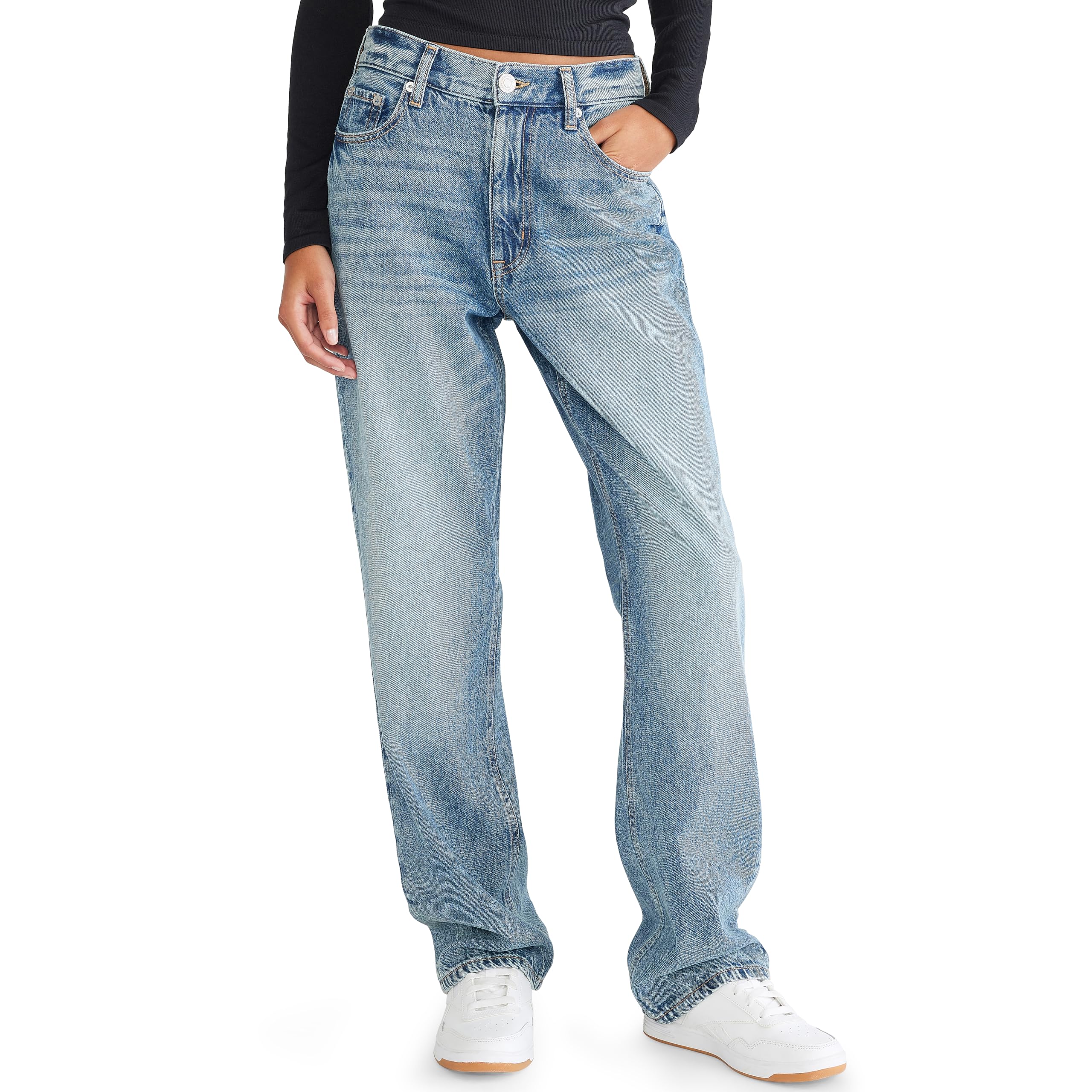 AEROPOSTALE Women’s Aero Baggy Jean, Medium Wash, 0