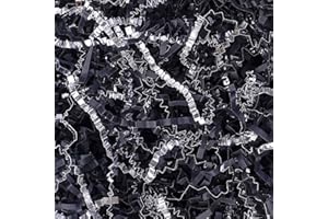 LDKGHE 4 oz Crinkle Cut Paper Shred Filler for Gift Wrapping Baskets Filling Box Birthdays Christmas Thanksgiving Easter Weddings Valentines Mother's Day Anniversaries (Black and Silver)
