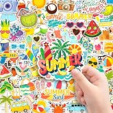 LINAYE 150Pcs Summer Beach Stickers Vinyl Waterproof Non-Repeating Adhesive Summer Hawaiian Tropical Stickers Decals Bulk for Water Bottles,Planner,Luggage,Laptop Summer Party Favors for Kids Adults