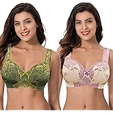 Curve Muse Women's Plus Size Minimizer Unlined Wireless Lace Full Coverage Bras