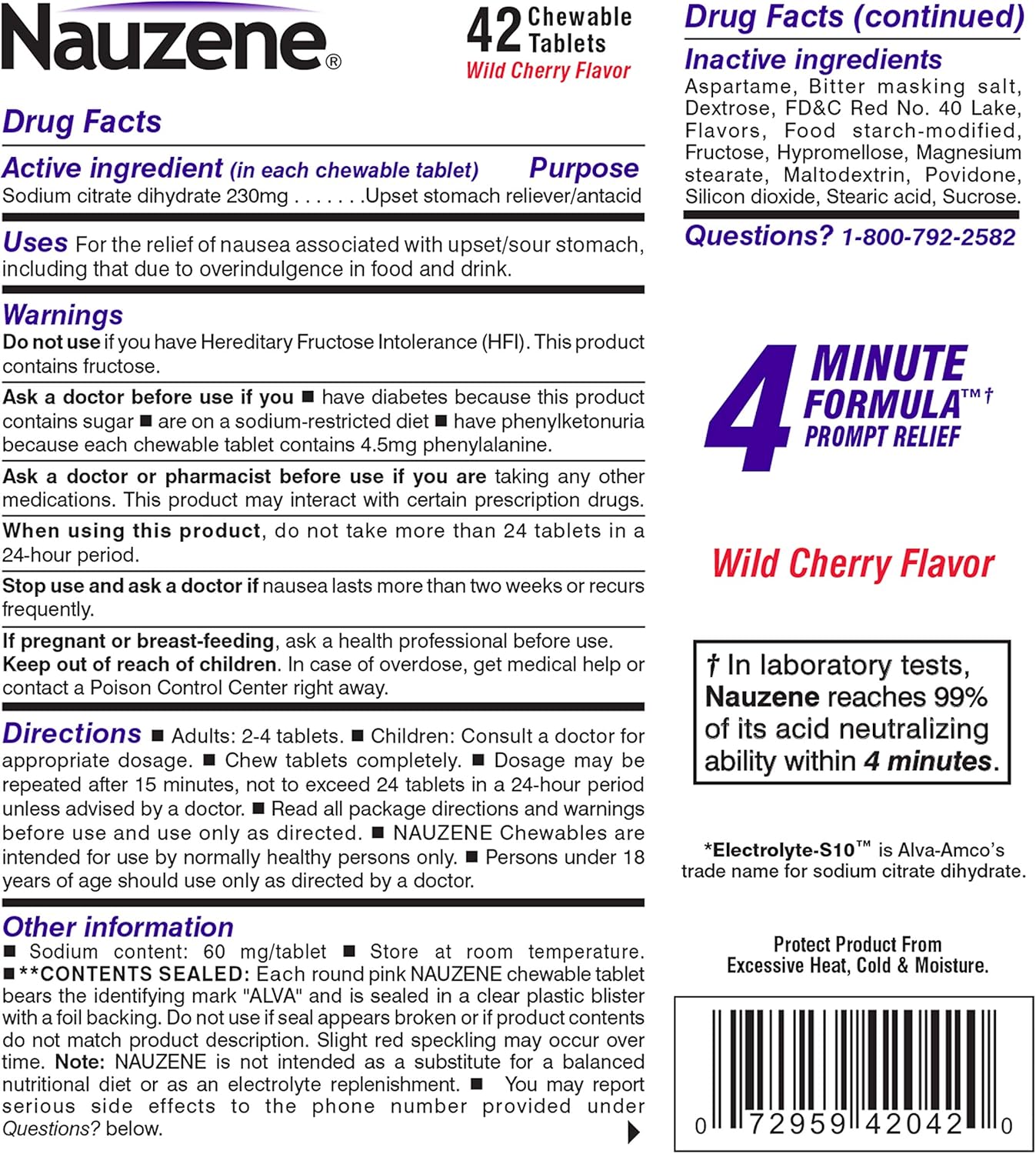 Nauzene Upset Stomach & Nausea Chewable Tablets Wild Cherry Flavor - 42 ct: Health & Personal Care
