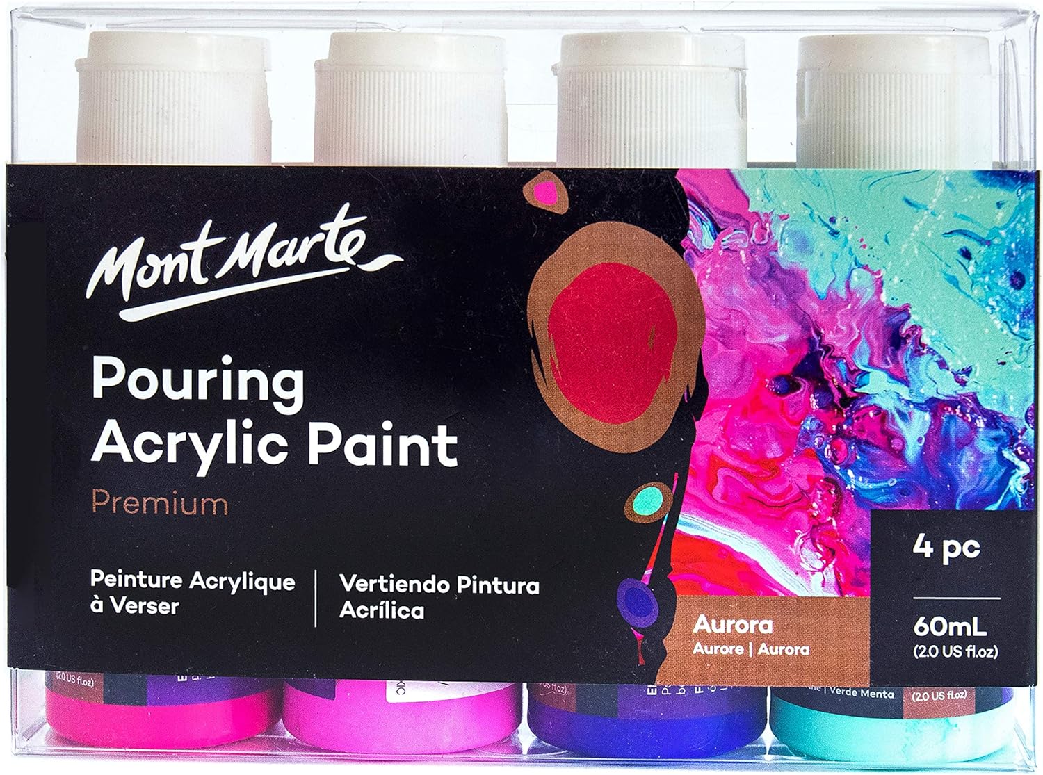Mont Marte Acrylic Pouring Paint Set Aurora 4 Pieces x 60ml Acrylic