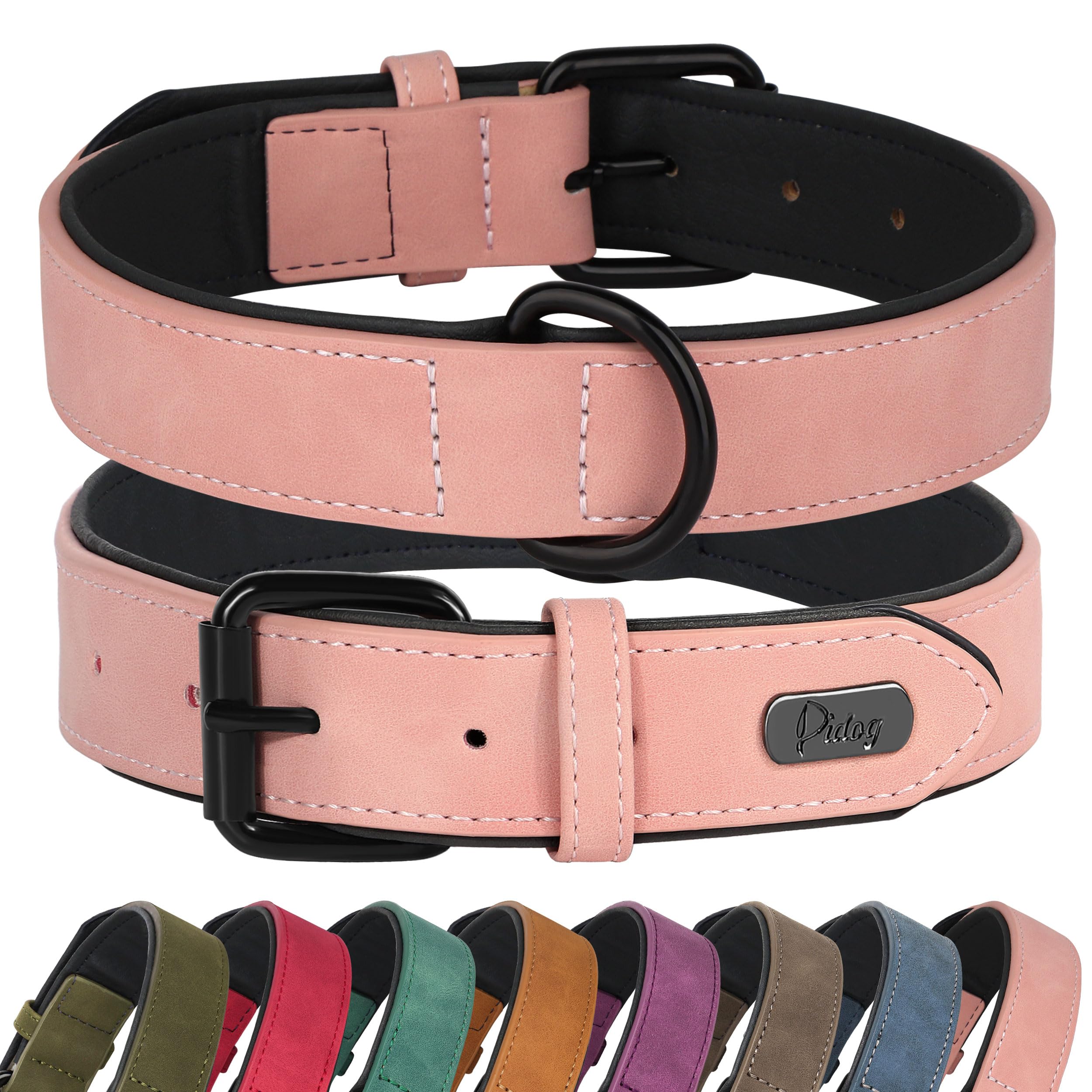 Didog Soft Padded Leather Dog Collar, Breathable Heavy Duty Dog Collar Leather with Adjustable Rust-proof Metal Buckle for Small Medium Large Dogs, Pink, S