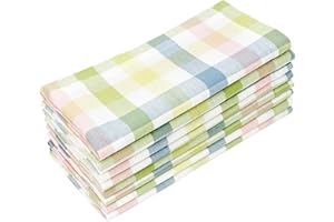 COTTON CRAFT Gingham Buffalo Plaid Check Napkins - Mitered Corners - Spring Easter Bunny Pastel Luncheon Dinner - Set of 8 - 