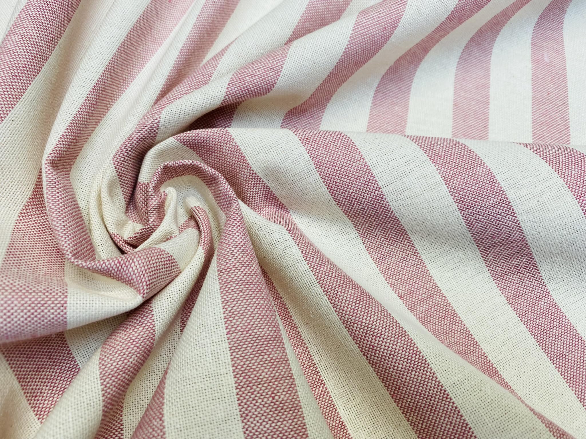 Linen Look White Stripes Culla Fabric Furnishing Curtain Upholstery Dressmaking Cotton Material 140cm Wide Canvas (Dusty Pink, 2 Metres)