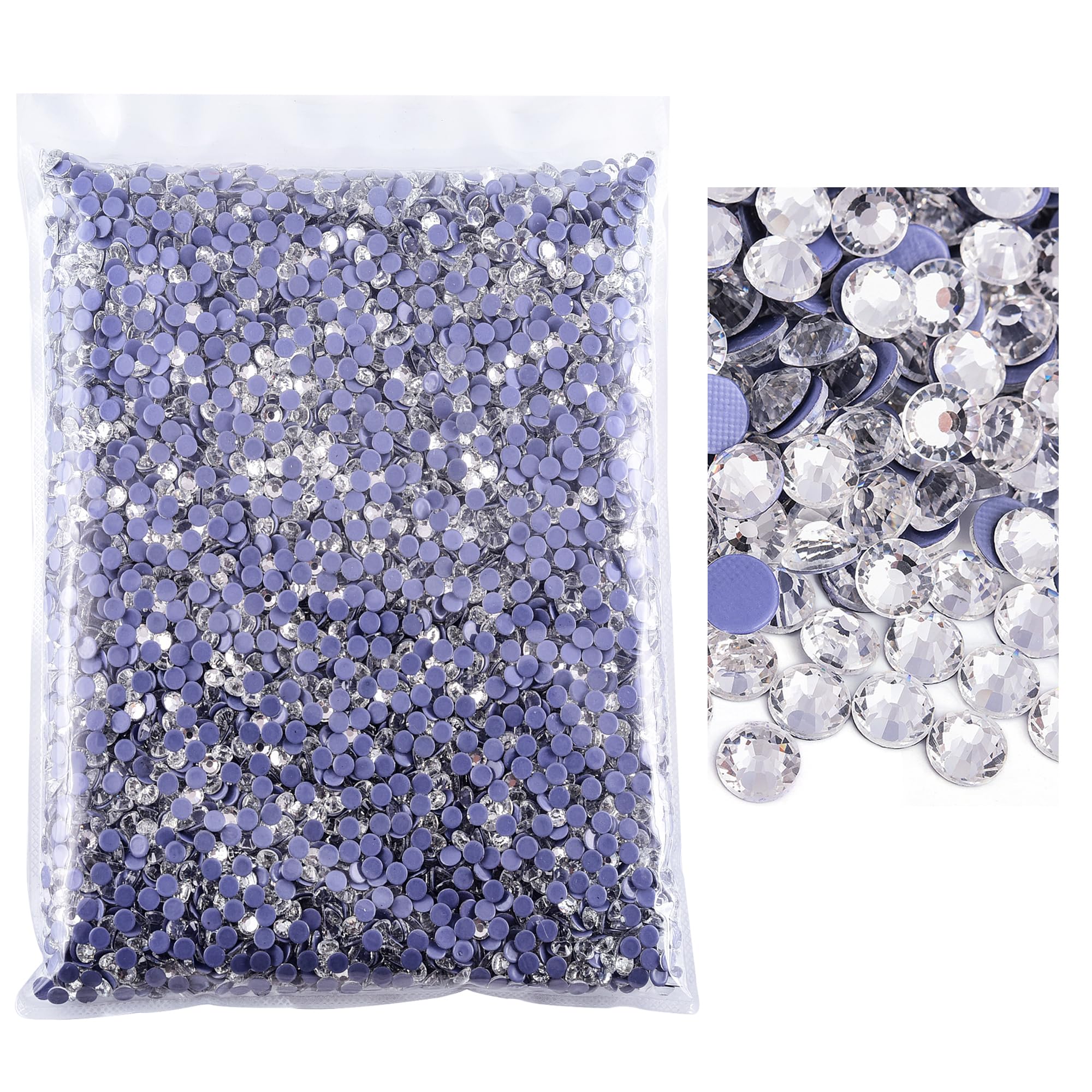 BLINGINBOX 14400pcs Clear Rhinestone Iron-on Glass Rhinestones for Clothes, 4 Sizes SS6-SS20 (Crystal, SS12)