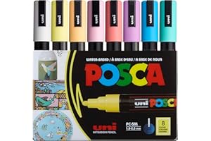 posca Markers Set, 8 Medium Paint Markers 5M – Soft Tones – White, Sunshine Yellow, Apricot, Light Pink, Coral Pink, Lavender, Light Blue, Aqua Green