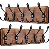 SKOLOO Rustic Wall Mounted Coat Rack: 16-inches Hole to Hole, Pine Real Wood Plank Wall Coat Rack with 5 Triple Hooks, Farmho